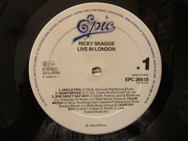 Ricky Skaggs : Live In London (LP, Album)
