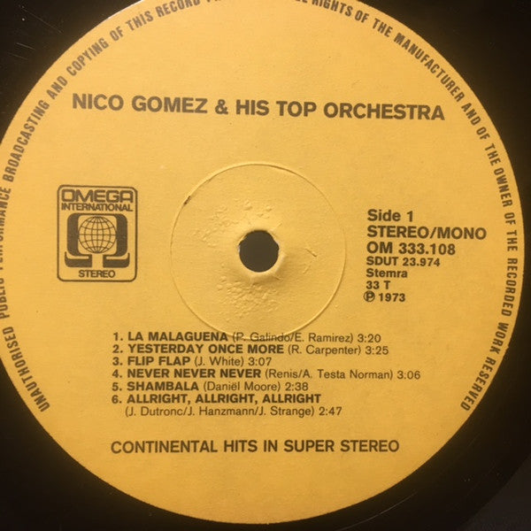 Nico Gomez And His Orchestra : Continental Hits In Super Stereo (LP, Album)