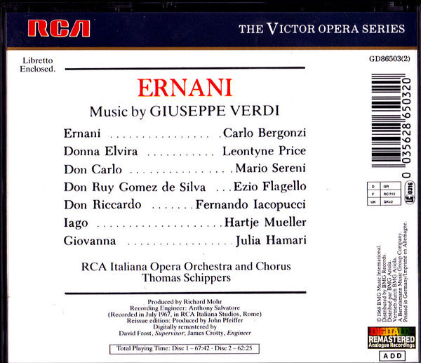Giuseppe Verdi - Price*, Bergonzi*, Sereni*, Flagello*, RCA Italiana Orchestra* And Chorus*, Thomas Schippers : Ernani (2xCD, Album, RE, RM)