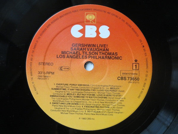 Michael Tilson Thomas, Sarah Vaughan, Los Angeles Philharmonic* : Gershwin Live! (LP, Album)
