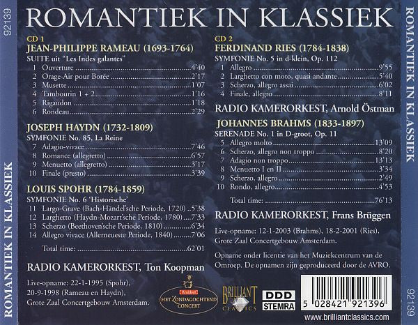 Jean-Philippe Rameau, Joseph Haydn, Louis Spohr, Ferdinand Ries, Johannes Brahms / Radio Kamerorkest, Ton Koopman, Frans Brüggen : Romantiek In Klassiek (2xCD, Comp + Box)
