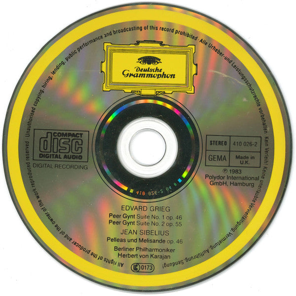 Edvard Grieg, Jean Sibelius, Berliner Philharmoniker  •  Herbert von Karajan : Peer Gynt Suites 1 & 2 / Pelléas Et Mélisande (CD, Album, RE)