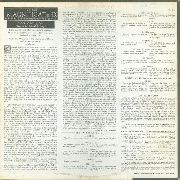 Johann Sebastian Bach : Mimi Coertse And Margarete Sjöstedt • Hilde Rössel-Majdan • Anton Dermota • Frederick Guthrie, Wiener Staatsopernchor And Orchester Der Wiener Staatsoper, Felix Prohaska : Magnificat In D / Cantata No. 50 "Nun Ist Das Heil Und Die Kraft" (LP, Album)