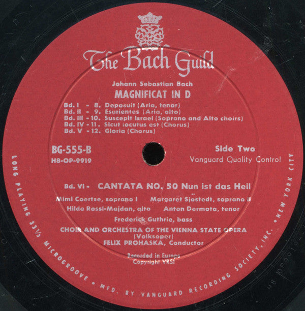 Johann Sebastian Bach : Mimi Coertse And Margarete Sjöstedt • Hilde Rössel-Majdan • Anton Dermota • Frederick Guthrie, Wiener Staatsopernchor And Orchester Der Wiener Staatsoper, Felix Prohaska : Magnificat In D / Cantata No. 50 "Nun Ist Das Heil Und Die Kraft" (LP, Album)