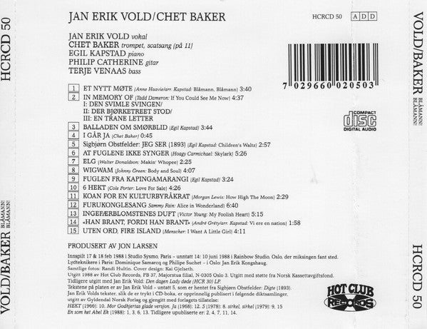 Jan Erik Vold Og Chet Baker : Blåmann! Blåmann! (CD, Album)
