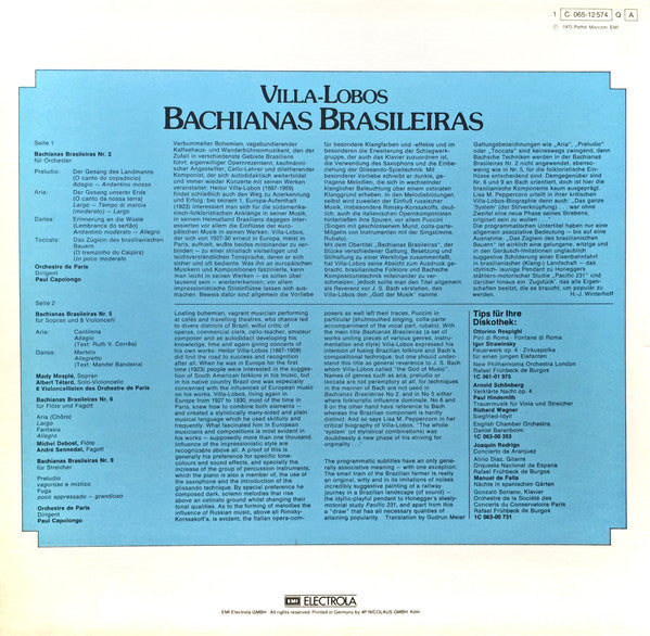 Heitor Villa-Lobos - Paul Capolongo, Orchestre De Paris : Bachianas Brasileiras (LP, Quad)