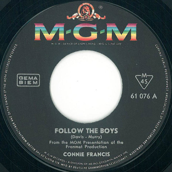 Connie Francis : Follow The Boys (7", Single, Mono)