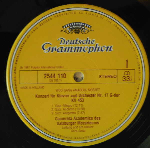 Wolfgang Amadeus Mozart - Camerata Academica Salzburg, Géza Anda : Klavierkonzerte · Piano Concertos - G-Dur / In G Major / KV 453 · C-Dur / In C Major / KV 467 (LP, Album)