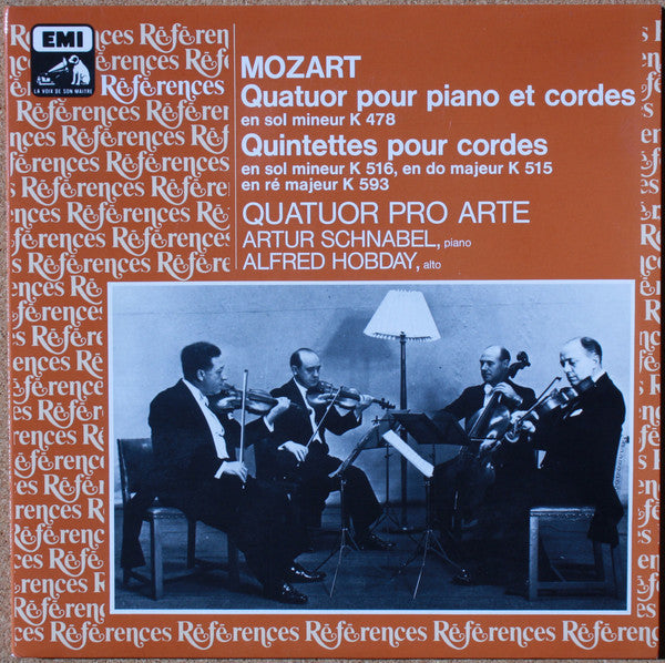 Wolfgang Amadeus Mozart - Pro Arte Quartet, Artur Schnabel, Alfred Hobday : Quatuor En Sol Mineur Pour Piano Et Cordes K. 478 / Quintette A Cordes En Sol Mineur K. 516 (2xLP, Comp, RE)