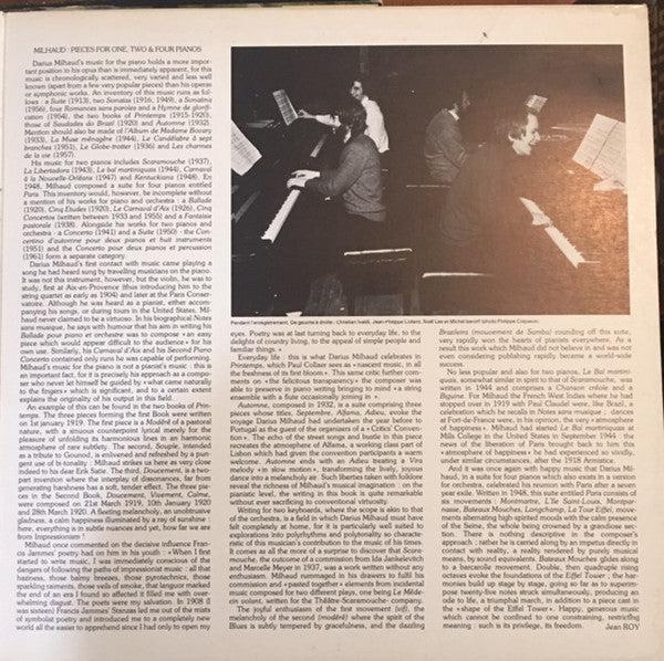 Darius Milhaud - Christian Ivaldi ∙ Noël Lee ∙ Michel Béroff ∙ Jean-Philippe Collard : Pièces Pour Un, Deux Et Quatre Pianos (Scaramouche ∙ Le Bal Martiniquais ∙ Printemps ∙ Automne,  Paris) (LP, Album, RE)