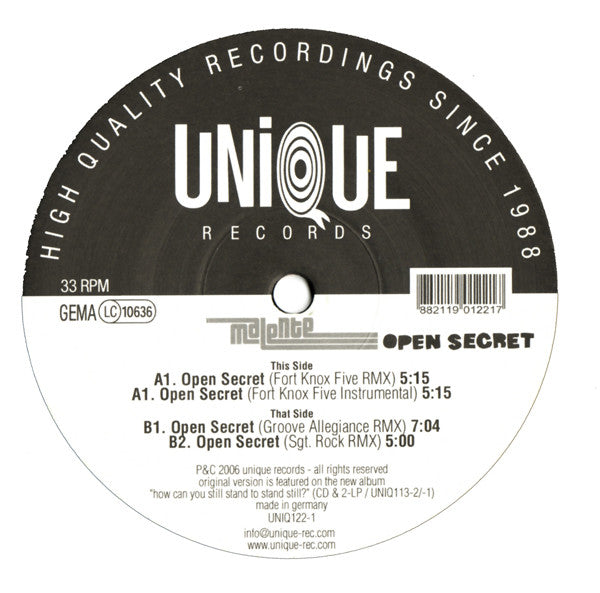 Malente : Open Secret (12")