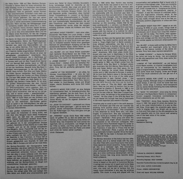 Annie Ross & Pony Poindexter With The Berlin All Stars Feat. Carmell Jones And Leo Wright : Recorded At The Tenth German Jazz Festival In Frankfurt (LP, Album, RE)