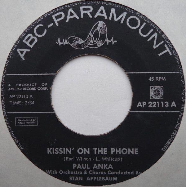 Paul Anka : Kissin' On The Phone (7", Single)