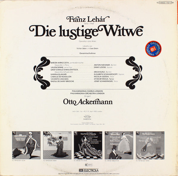 Franz Lehár, Philharmonia Chorus And Philharmonia Orchestra, Otto Ackermann : Die Lustige Witwe (Gesamtaufnahme) (2xLP, Mono, RE)