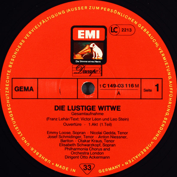 Franz Lehár, Philharmonia Chorus And Philharmonia Orchestra, Otto Ackermann : Die Lustige Witwe (Gesamtaufnahme) (2xLP, Mono, RE)