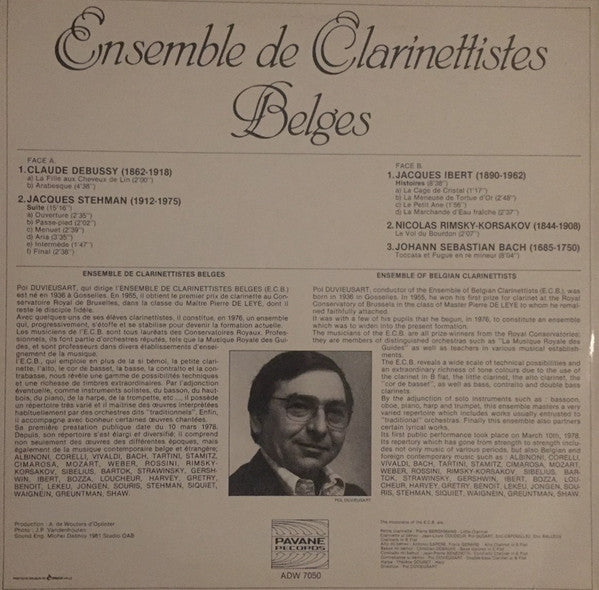 Ensemble De Clarinettistes Belges : Ensemble De Clarinettistes Belges (LP, Album)