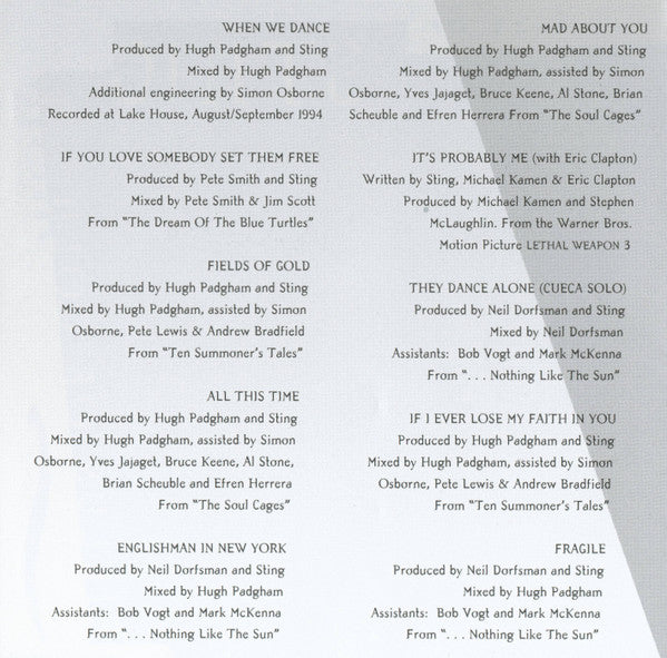 Sting : Fields Of Gold: The Best Of Sting 1984 - 1994 (CD, Comp, RE, RM)