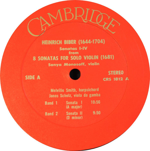 Heinrich Ignaz Franz Biber : Eight Sonatas For Solo Violin And Continuo (the 1681 Collection) (LP)