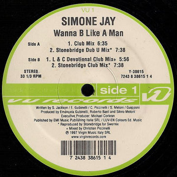 Simone Jay : Wanna B Like A Man (12")