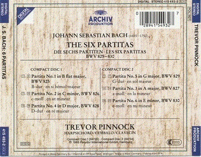 Johann Sebastian Bach, Trevor Pinnock : 6 Partitas (2xCD, Album, RE)