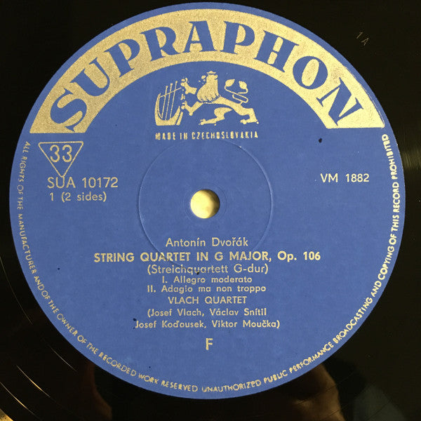 Antonín Dvořák, Vlach Quartet : String Quartet In G Major, Op. 106 (LP, Album, Mono)
