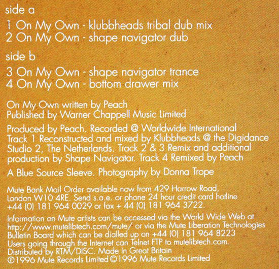 Peach : On My Own (12", Single)