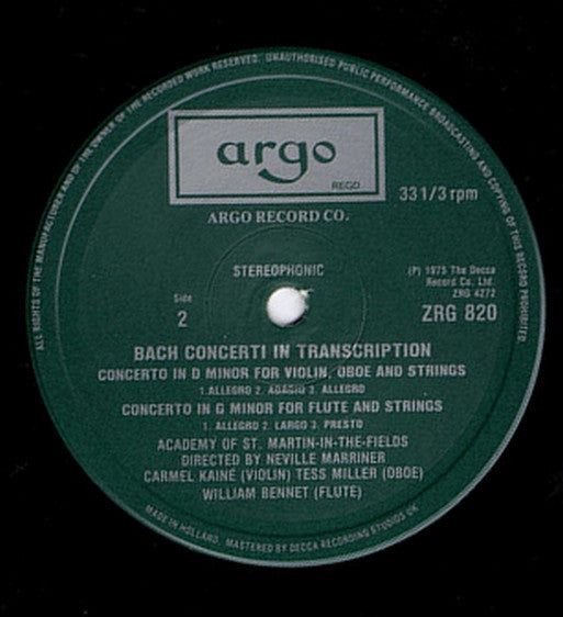 Johann Sebastian Bach - The Academy Of St. Martin-in-the-Fields, Sir Neville Marriner : Concertos (LP)