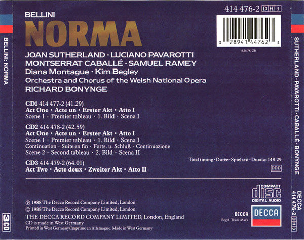 Bellini* / Sutherland* • Pavarotti* • Caballé* • Ramey* • Orchestra* And Chorus Of The Welsh National Opera*, Bonynge* : Norma (3xCD, Album + Box, Sli)