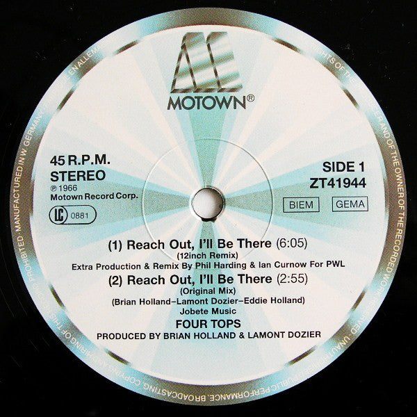 Four Tops : Reach Out I'll Be There ('88 Remix) (12", Single)