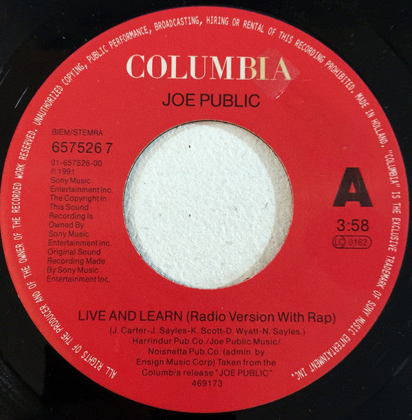 Joe Public : Live And Learn (7", Single)