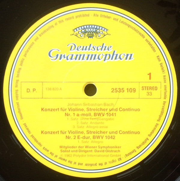 David Oistrach - Johann Sebastian Bach / Ludwig Van Beethoven : Violinkonzerte Nr. 1+2 / Romanzen Nr. 1+2 (LP, Album, Comp)