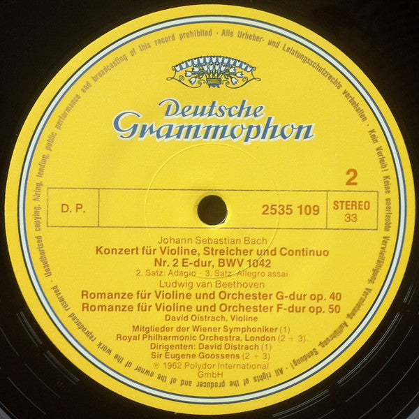 David Oistrach - Johann Sebastian Bach / Ludwig Van Beethoven : Violinkonzerte Nr. 1+2 / Romanzen Nr. 1+2 (LP, Album, Comp)