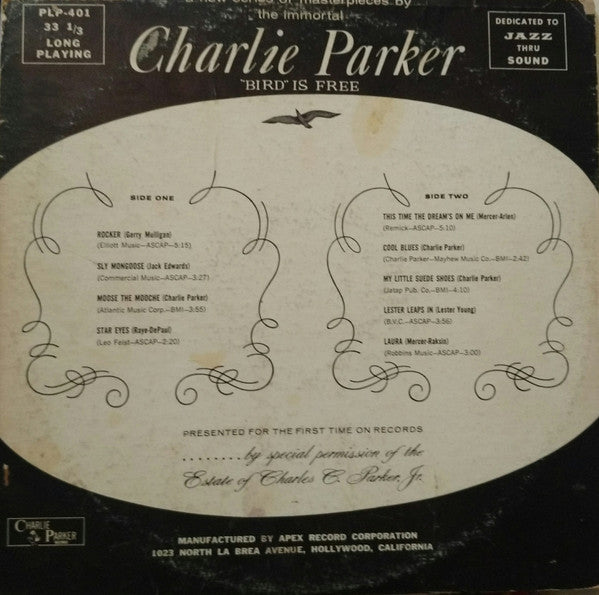 Charlie Parker : "Bird" Is Free (LP, Album, Mono)