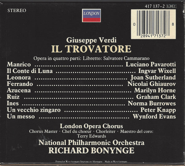 Giuseppe Verdi, Richard Bonynge, Joan Sutherland, Luciano Pavarotti, Marilyn Horne, Ingvar Wixell, Nicolai Ghiaurov, London Opera Chorus, National Philharmonic Orchestra : Il Trovatore (2xCD + Box)