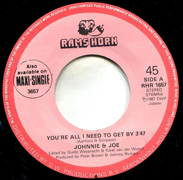 Johnnie & Joe : You're All I Need To Get By (7", Single)