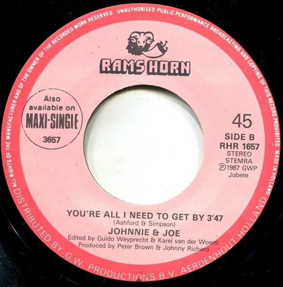 Johnnie & Joe : You're All I Need To Get By (7", Single)