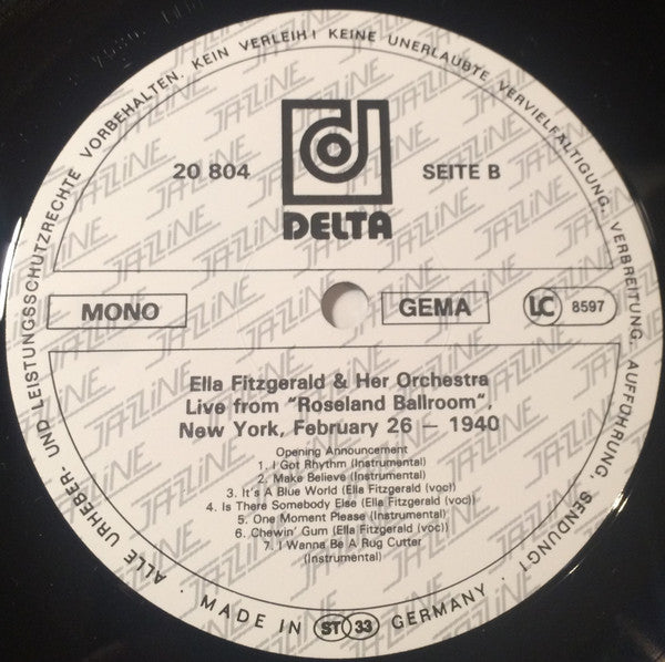 Ella Fitzgerald And Her Famous Orchestra : Jazz Live & Rare Vol. 12 Ella Fitzgerald & Her Orchestra Live From Roseland Ballroom (LP, Mono, Ltd)