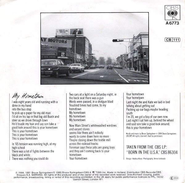 Bruce Springsteen : My Hometown (7", Single)
