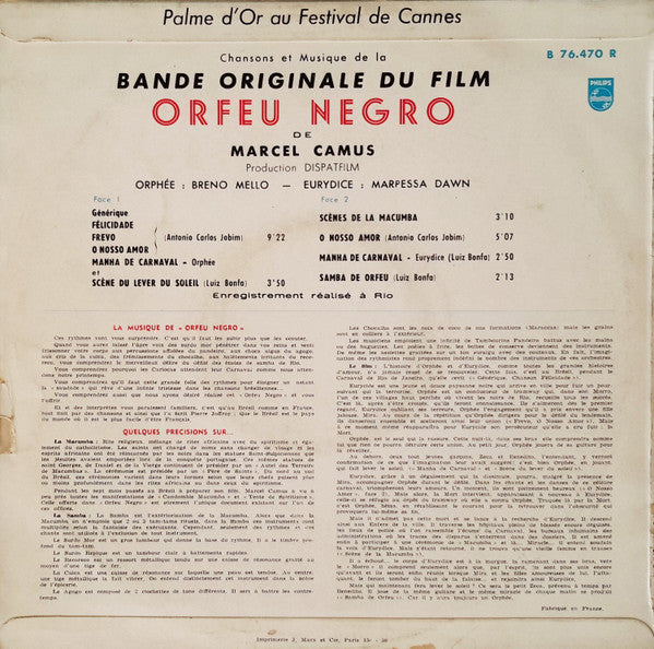 Antonio Carlos Jobin*, Luis Bonfa* : Orfeu Negro - Bande Originale Du Film De Marcel Camus (10", Album, Mono, 59)