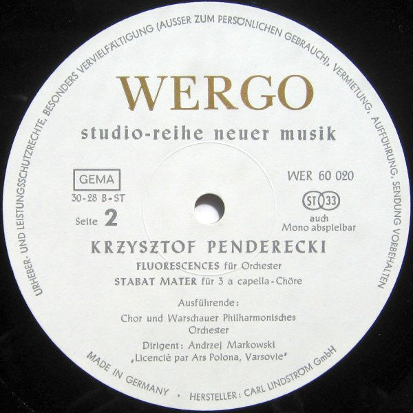 Krzysztof Penderecki :  Psalmen Davids ‧ Anaklasis ‧ Sonate Für Cello Und Orchester ‧ Fluorescences ‧ Stabat Mater (LP, Album)