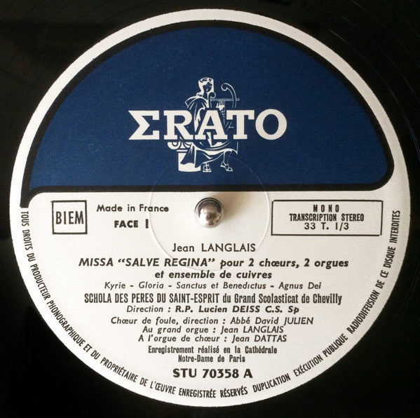 Jean Langlais, Schola Des Pères Du Saint-Esprit De Chevilly : Missa Salve Regina (LP)