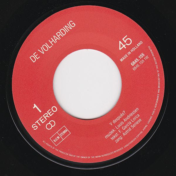 Orkest De Volharding : Y Despues (7", Single)