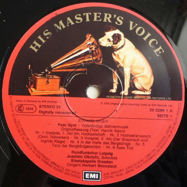 Edvard Grieg - Edith Thallaug, Taru Valjakka, Rundfunkchor Leipzig, Staatskapelle Dresden, Herbert Blomstedt : Peer Gynt - Incidental Music / Bühnenmusik (LP, RM)