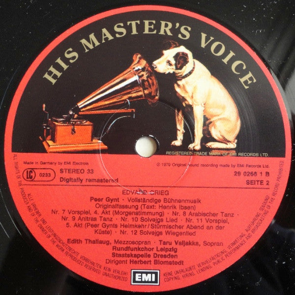 Edvard Grieg - Edith Thallaug, Taru Valjakka, Rundfunkchor Leipzig, Staatskapelle Dresden, Herbert Blomstedt : Peer Gynt - Incidental Music / Bühnenmusik (LP, RM)