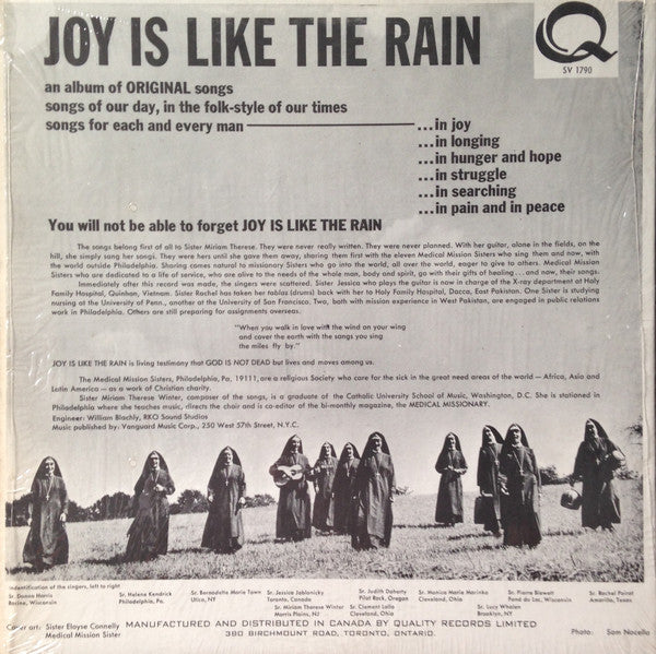 The Medical Mission Sisters And Friends : Joy Is Like The Rain (LP, Album)