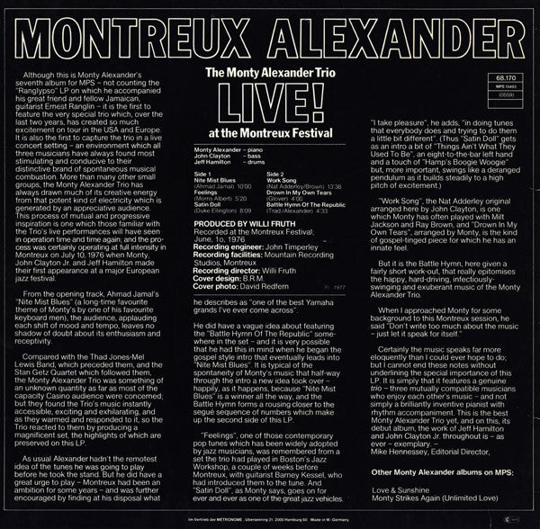 The Monty Alexander Trio : Montreux Alexander - Live! At The Montreux Festival (LP, Album)