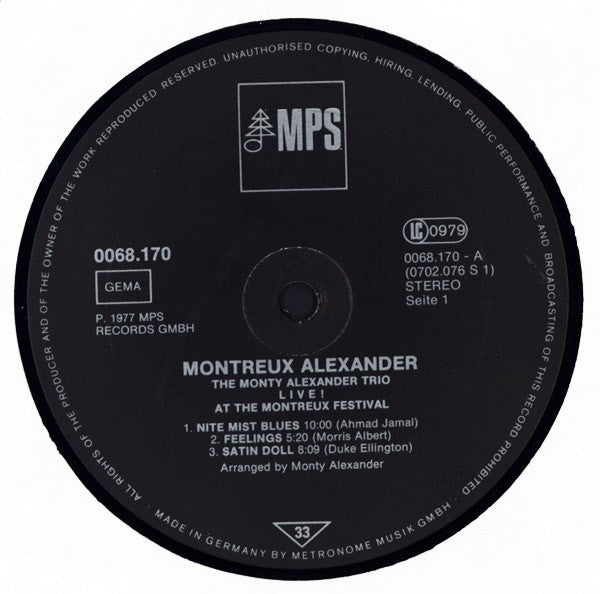 The Monty Alexander Trio : Montreux Alexander - Live! At The Montreux Festival (LP, Album)