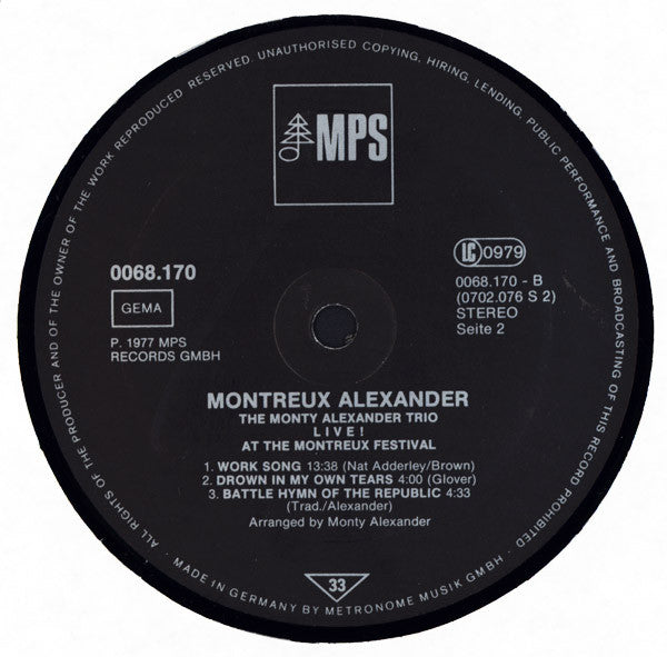 The Monty Alexander Trio : Montreux Alexander - Live! At The Montreux Festival (LP, Album)