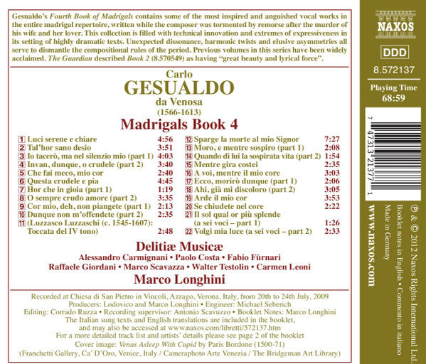 Carlo Gesualdo, Delitiæ Musicae, Marco Longhini (2) : Madrigals, Book 4 (CD, Album)