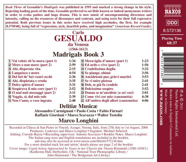 Carlo Gesualdo, Delitiæ Musicae, Marco Longhini (2) : Madrigals Book 3 (CD, Album)